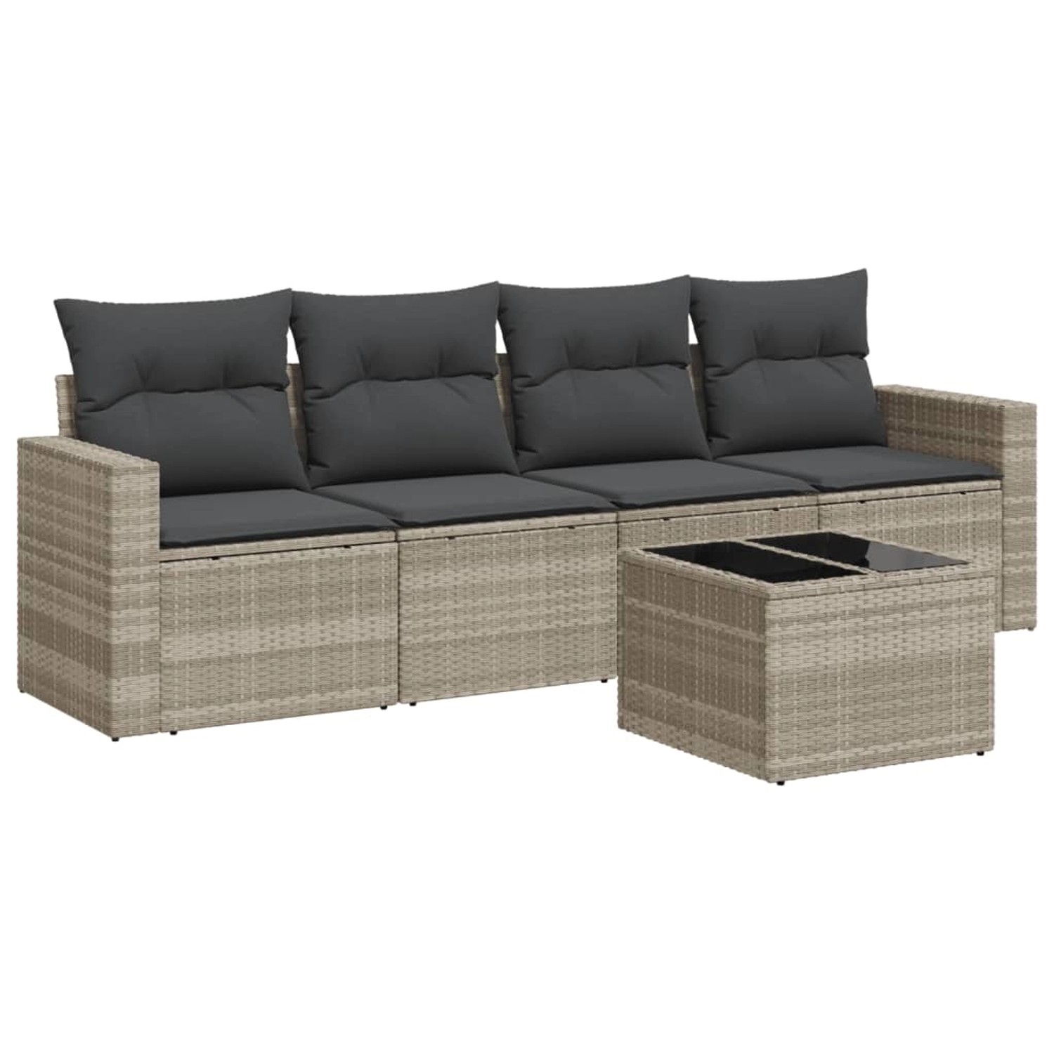 vidaXL 5-tlg Garten-Sofagarnitur mit Kissen Hellgrau Poly Rattan Modell 26