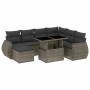 Graue 8-tlg. vidaXL Garten-Sofagarnitur aus Polyrattan mit Tisch und Kissen.