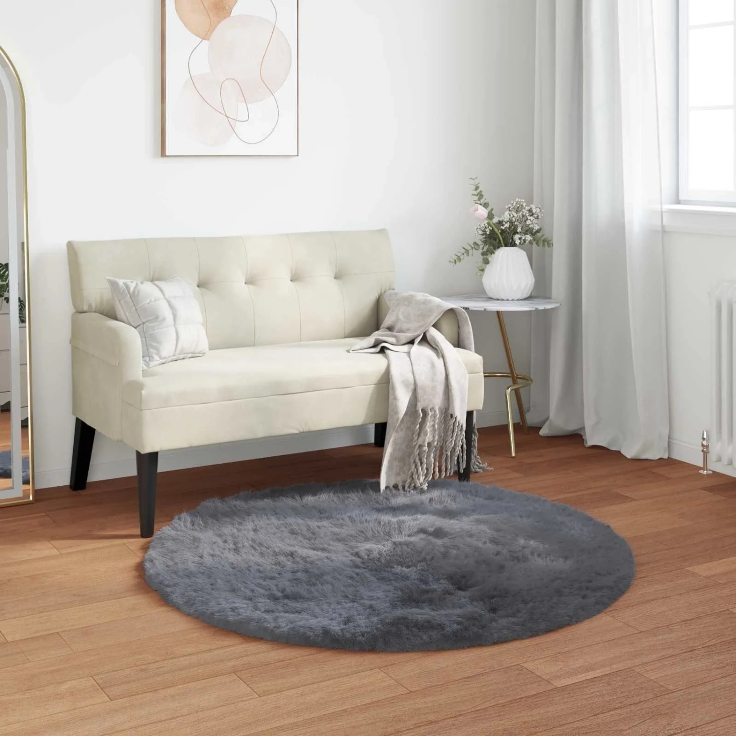 vidaXL Kunstschaffell Teppich Tafalla Anthrazit Ø 80 cm Polyester 42021601_2