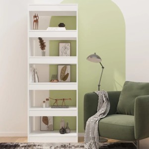 Weißes VidaXL Bücherregal/Raumteiler (60x30x166 cm) aus Holzwerkstoff im Wohnzimmer.