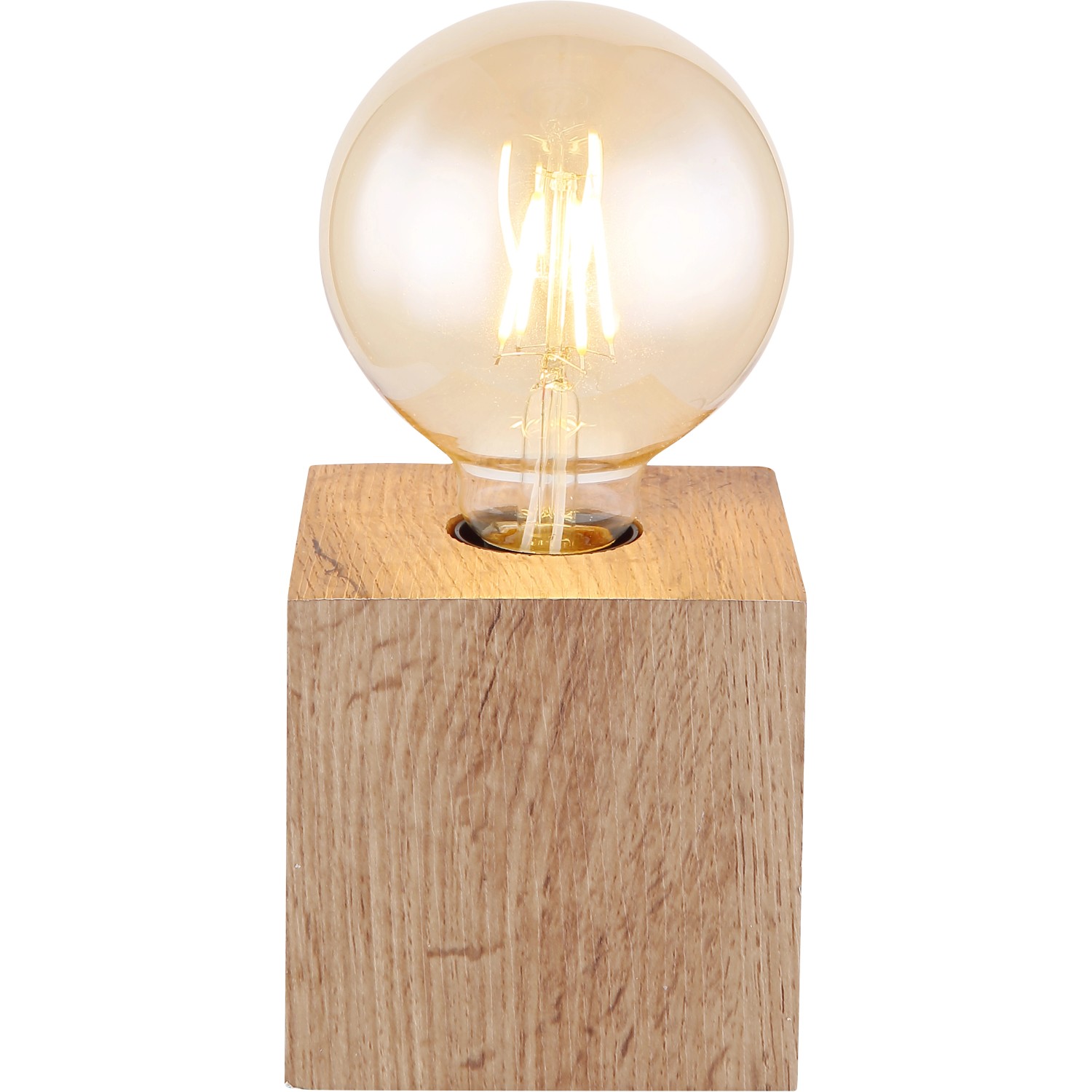 Globo Erna Tischlampe, dunkelbrauner Holzsockel mit E27 Leuchtmittel. Design-Tischleuchte.