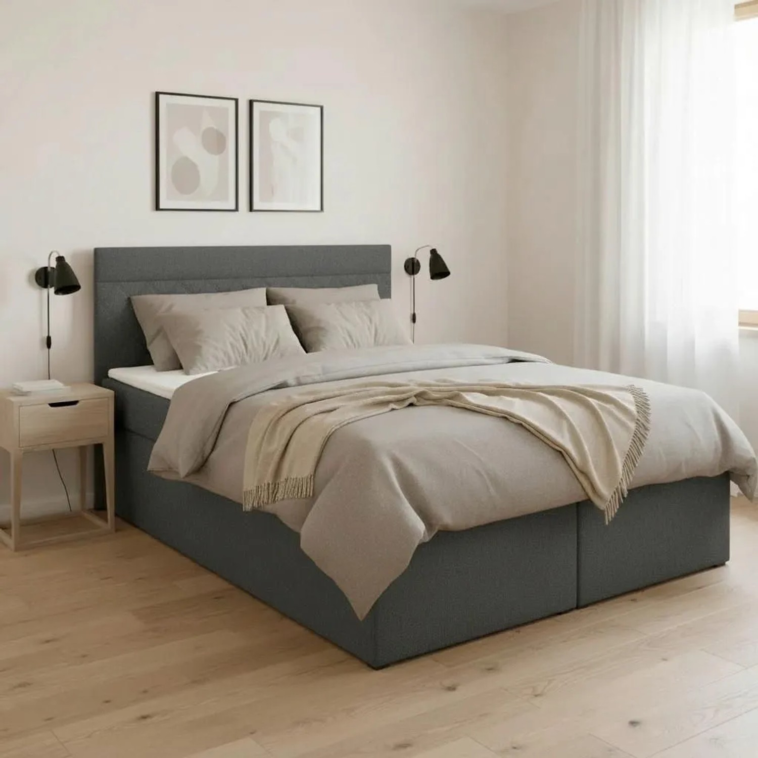 Bessagi Home Boxbett Rosa Dunkelgrau ca. 140x200 cm mit Topper