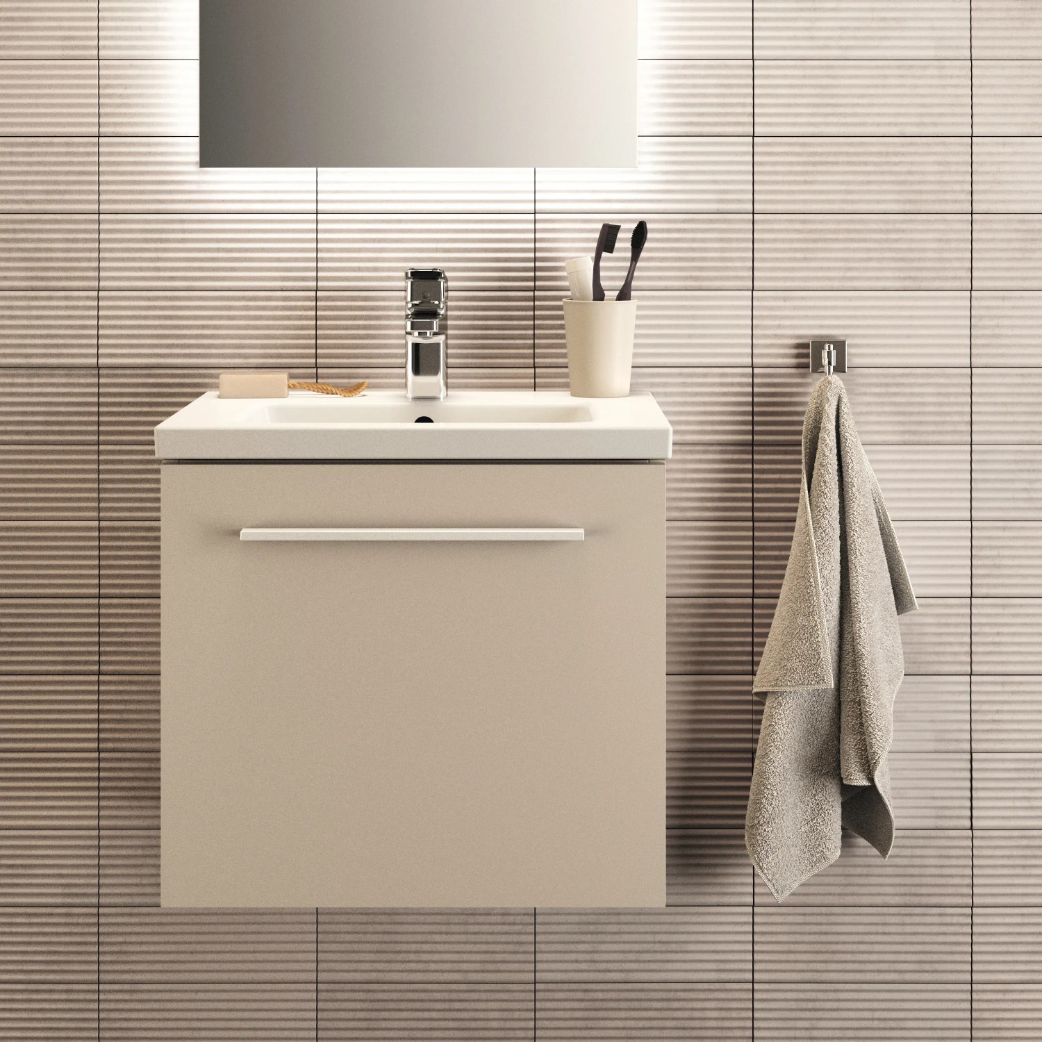 Ideal Standard i.life S Möbelwaschtisch, 51 cm, Weiß, mit Unterschrank und Armatur.