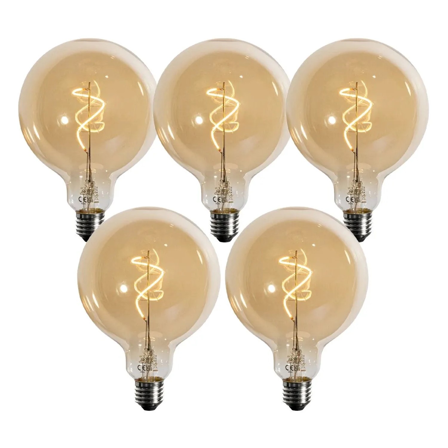 LUEDD 5er Set E27 Dimmbare LED Spiralfilament Gold G125 4W 270LM 2700K
