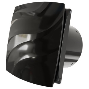 Schwarzer VLANO Badlüfter ALTO 100 TH mit Feuchtigkeitssensor und Nachlauf.