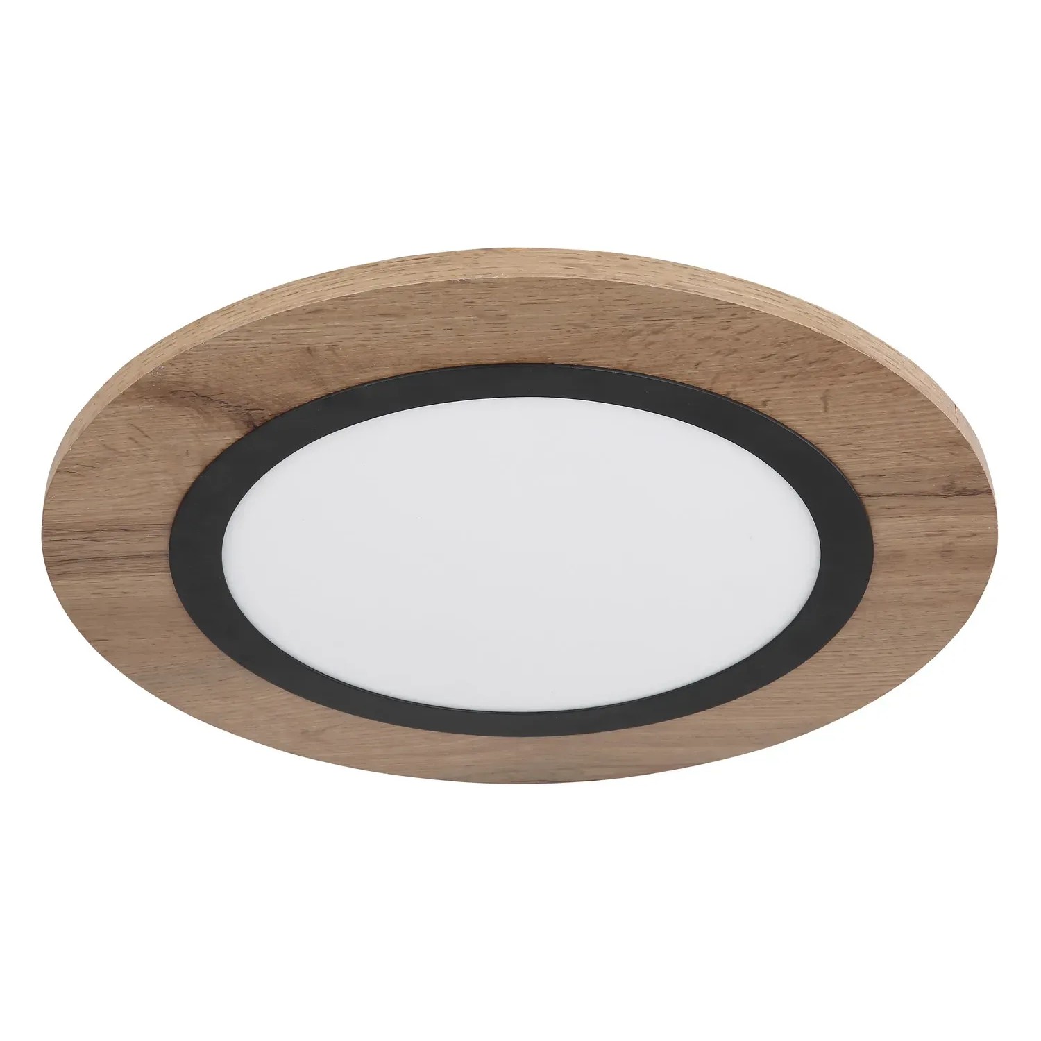 Globo LED-Deckenleuchte Lea, Holz/Schwarz, Ø 40cm. Runde Deckenlampe mit Holzrahmen und LED-Panel.