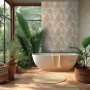 Badezimmer mit A.S. Creation Vliestapete Floral Blätter in Creme, kombiniert mit tropischen Pflanzen.