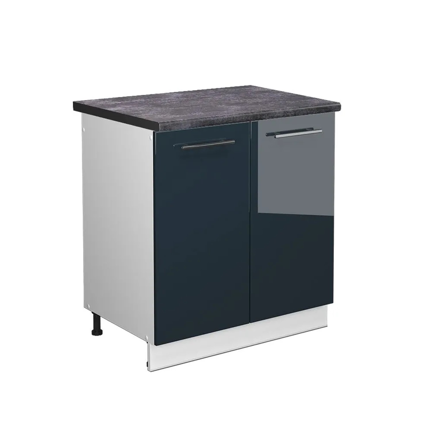 Vicco Spülenunterschrank Fame-Line DunkelBlau Hochglanz Weiß 80 cm AP Anthrazit