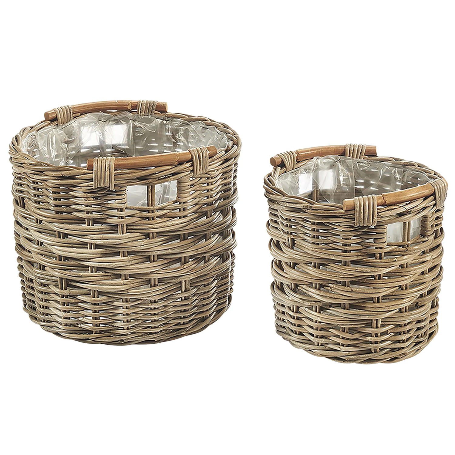 Kobolo Übertopf 2er Set Pflanzkorb Pflanzschale Rattan mit Folie