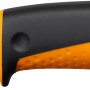 Fiskars Universalmesser mit Messerschärfer, orange-schwarzer Griff, Edelstahlklinge.