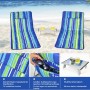 Costway 2er Set Strandmatten mit Tisch, blau-grün gestreift, mit Kopfkissen und Staufach.