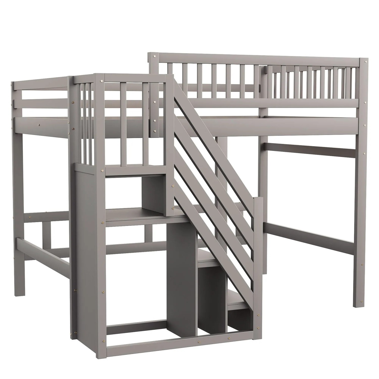 okwish Massivholzbett 140×200 Kinderbett Treppe mit Aufbewahrungsschrank ohne Matratze
