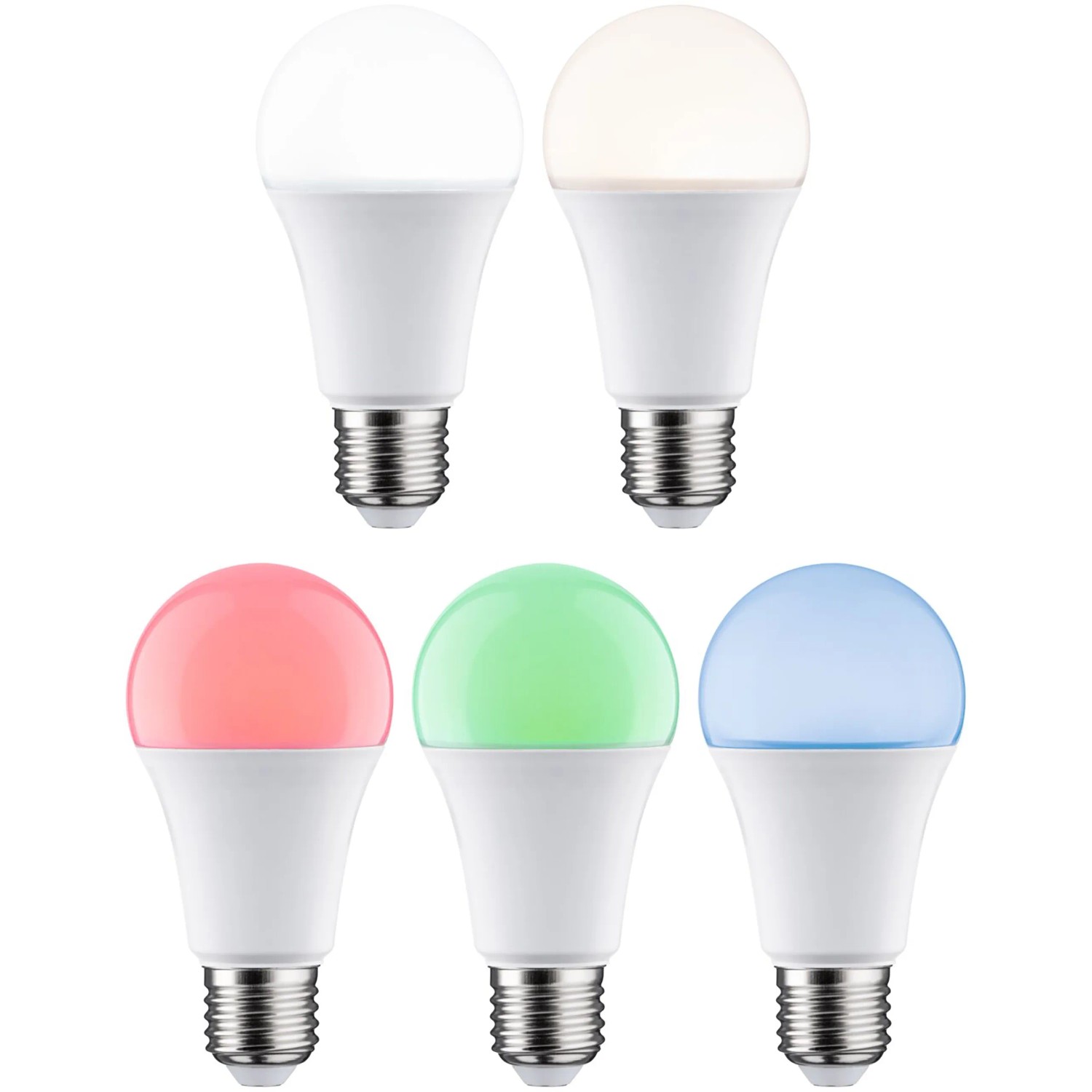 Paulmann E27 LED Lampe, 9W, Glühlampenform, verschiedene Farben und Weißtöne.