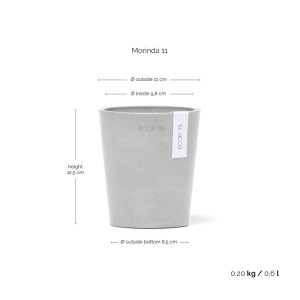 Ecopots Morinda Pflanztopf, weißgrau, 11x12,4cm. Ideal für Orchideen und Kräuter, für drinnen und draußen.