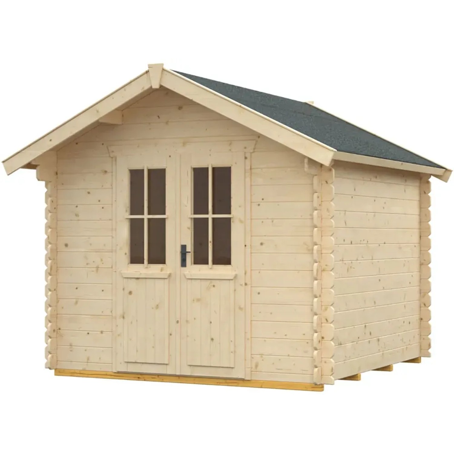 Skan Holz Gartenhaus Palma 3, naturbelassen, 250x300 cm. Holzhaus mit Doppeltür und Satteldach.