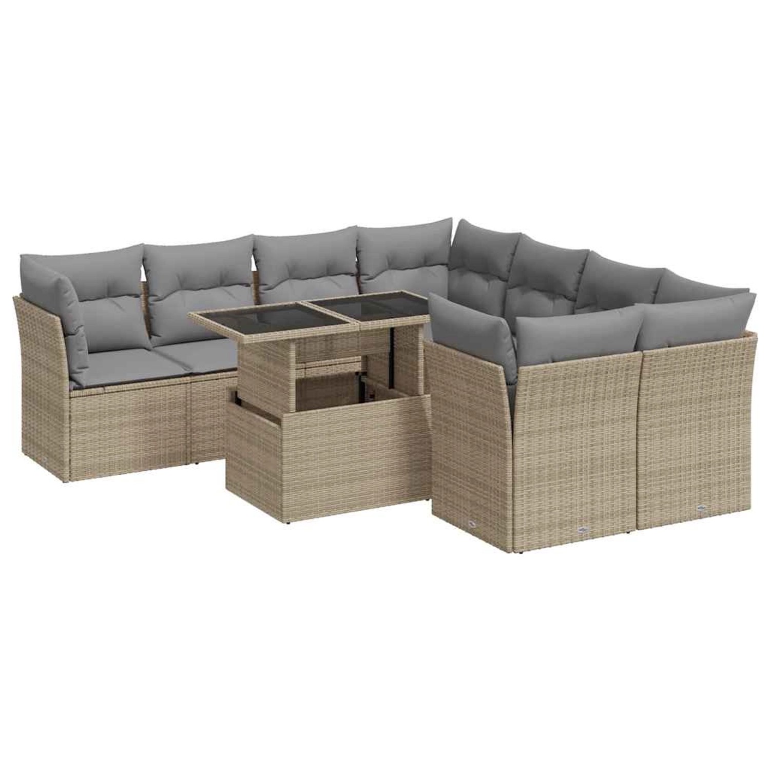 vidaXL 9-Tlg Garten-Sofagarnitur mit Kissen Beige Poly Rattan 3326130 günstig online kaufen