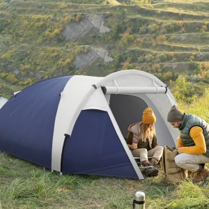 Blaues Outsunny Campingzelt aus Polyester für 3-4 Personen im Outdoor-Einsatz.