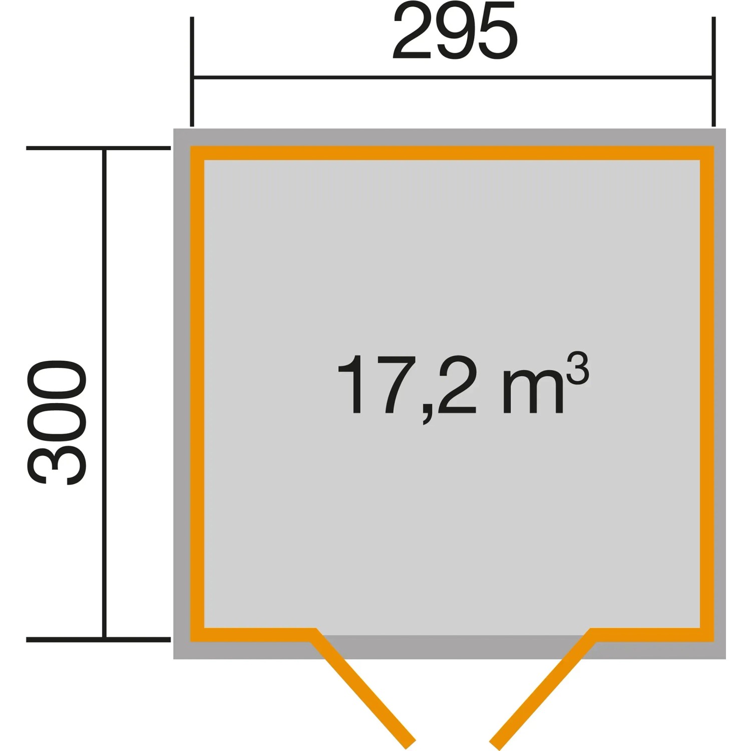 Grundriss weka Gartenhaus 219, Gr. 3, mit Maßen 295x300 cm und 17,2 m³ Volumen.