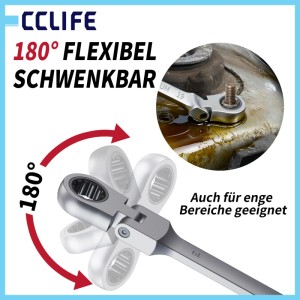 CCLIFE Gelenk-Ratschenschlüssel, 180° schwenkbar, für enge Stellen. Teil eines 12tlg Werkzeug-Sets für Kfz-Reparaturen.