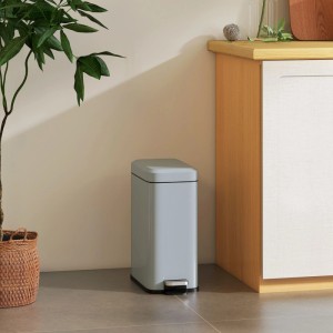 HOMCOM Mülleimer 5L mit Deckel und Fußpedal Inneneimer Metall Grau 29,2x14x32cm