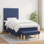 Blaues Boxspringbett (100x200 cm) mit Matratze, Kopfteil und Bank. Stoffbezug.