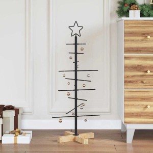 Schwarzer Metall Weihnachtsbaum (90 cm) mit Stern und Kugeln.