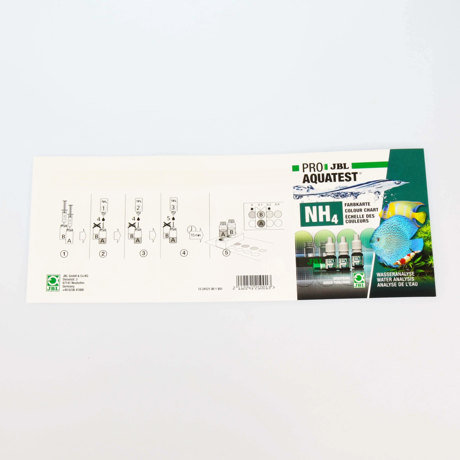 JBL ProAquaTest NH4 Ammonium/Ammoniak Wassertest für Aquarien, inkl. Testutensilien und Farbskala.