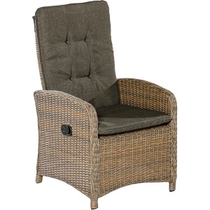 Merxx Gartensessel Atrani 2er-Set, verstellbar mit grauen Kissen und Kunststoffgeflecht.