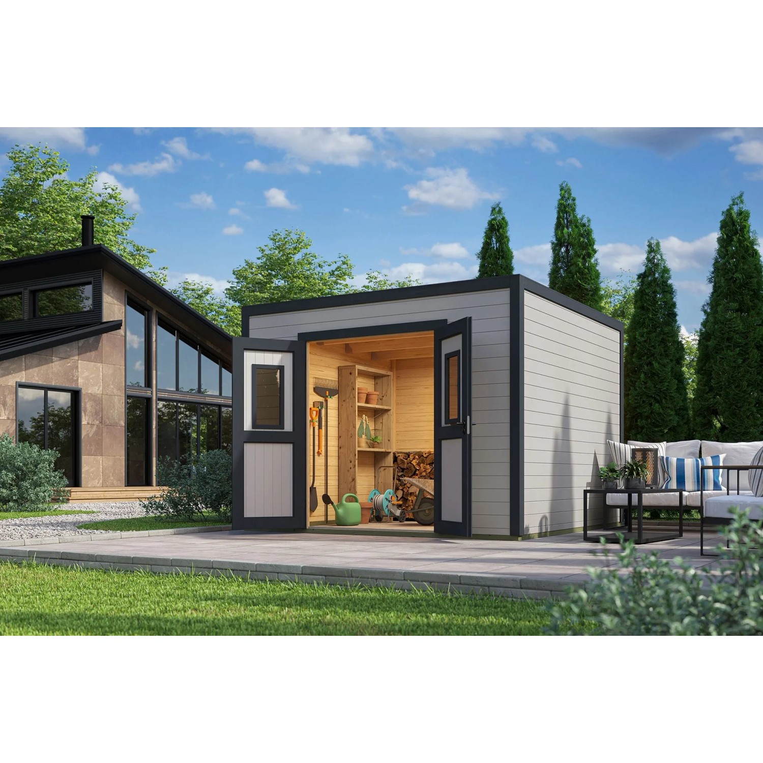 Lasita Gartenhaus Felix 3 Lichtgrau 300 cm x 300 cm