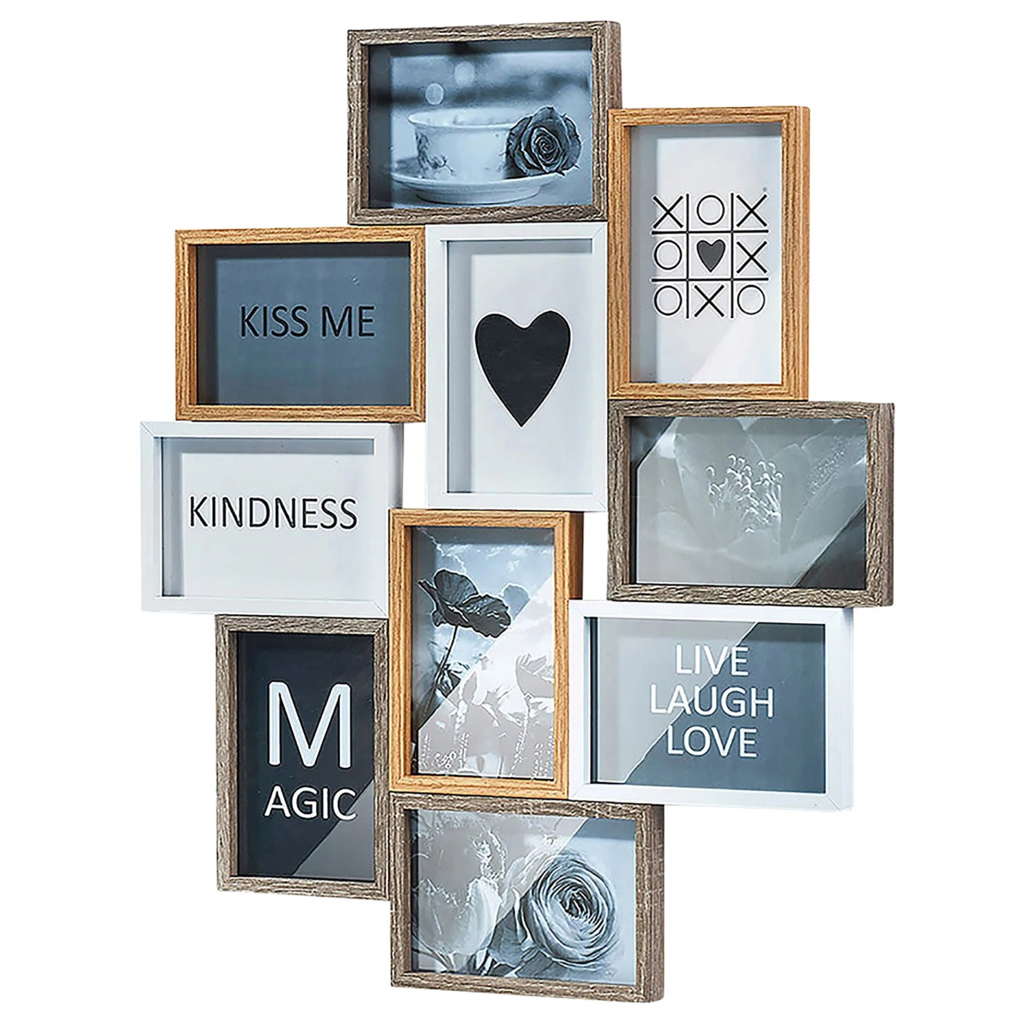 Kobolo Bilderrahmen Collage HEART Holz Weiß Natur 10 Bilder 59x47 cm günstig online kaufen