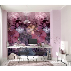 Erismann Fototapete Hydrangea in Violett (150x280cm) im Arbeitszimmer.