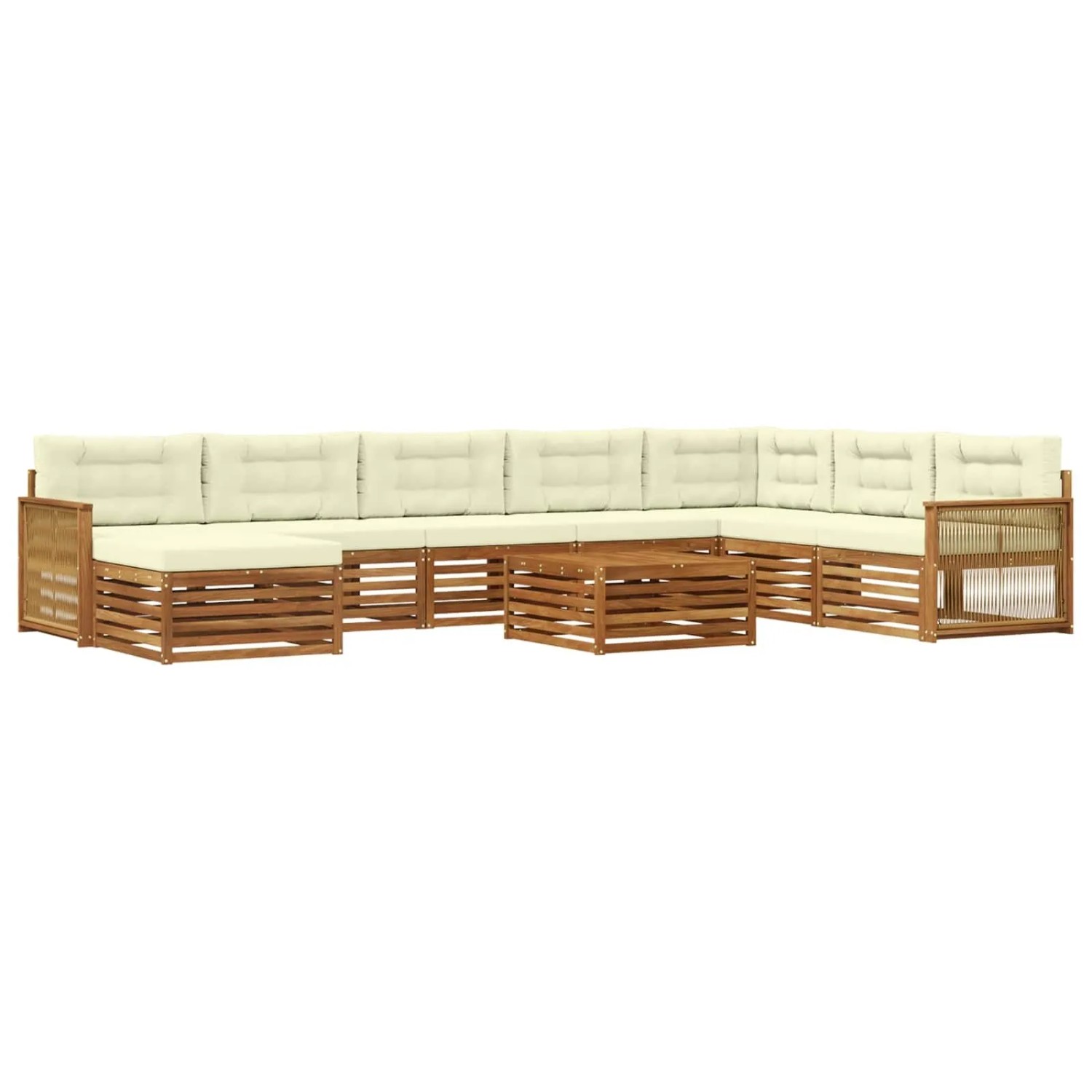 vidaXL Outdoor-Sofagarnitur 9 Stk Natur und Creme Massivholz Akazie 3383748