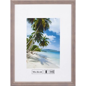 Grauer Holzbilderrahmen, gerillt, 18x24 cm, mit Aufsteller. Dekorativer Fotorahmen für Bilder.