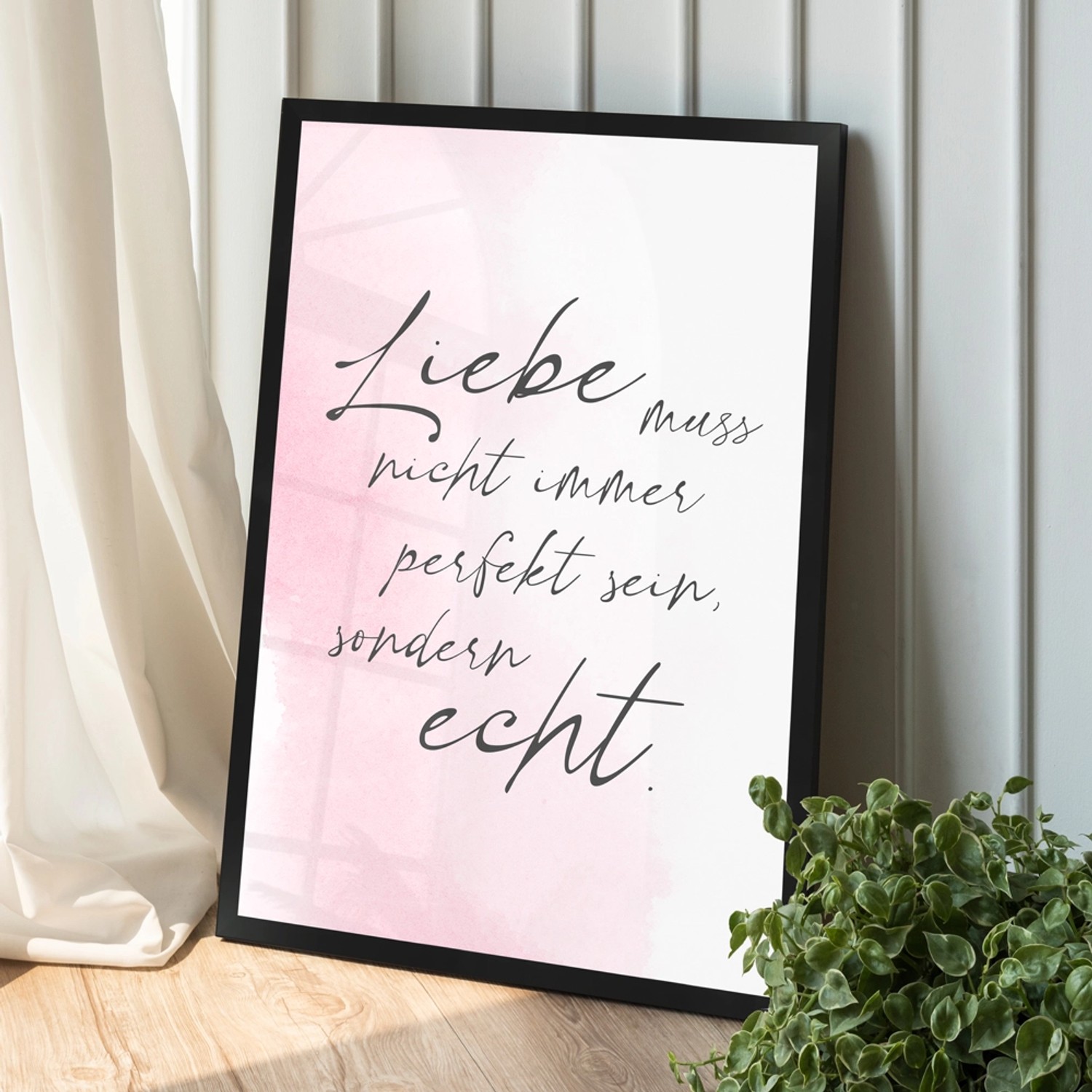WANDStyle Gerahmtes Poster mit Spruch Liebe Echt in Rosa 13 x 18 cm