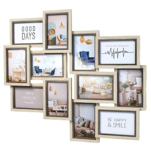 Kobolo Mehrfachbilderrahmen AVI Holz Grau Natur 12 Bilder 54x61,50 cm