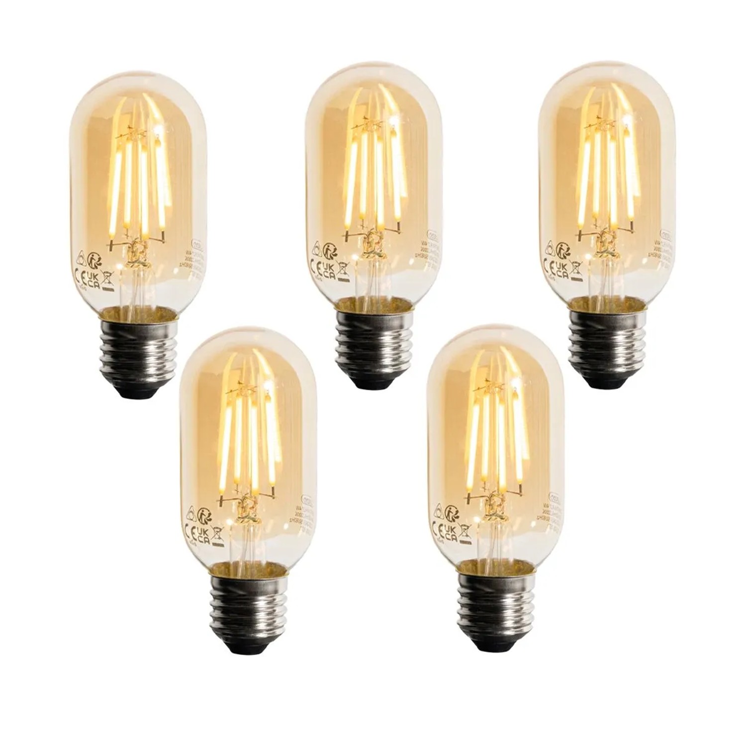 LUEDD Set aus 5 E27 Dimmbaren LED Lampen Gold T45 4W 300,m 2200K