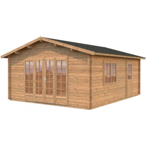 Braunes Palmako Irene Holz-Gartenhaus mit Satteldach, 470x550 cm.