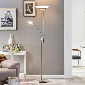 Dimmbare Lindby LED Stehlampe Yveta aus Alu, 2-flammig für Wohnzimmer.