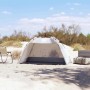 Graues vidaXL Strandzelt für 2 Personen mit Quick Release System am Sandstrand. Bietet Schatten und Schutz.