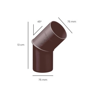 Inefa Fallrohrbogen 45 Grad PVC DN 75, dunkelbraun, für Dachentwässerung. Maße: 75 mm Durchmesser, 13 cm Höhe.