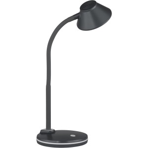 Titanfarbene LED-Schreibtischlampe Berry mit flexiblem Hals zur individuellen Lichtausrichtung.
