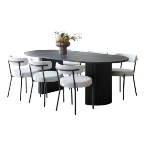 ebuy24 Kyoto Essgruppe mit dunkelbraunem Tisch und 6 weißen Bouclé-Stühlen.