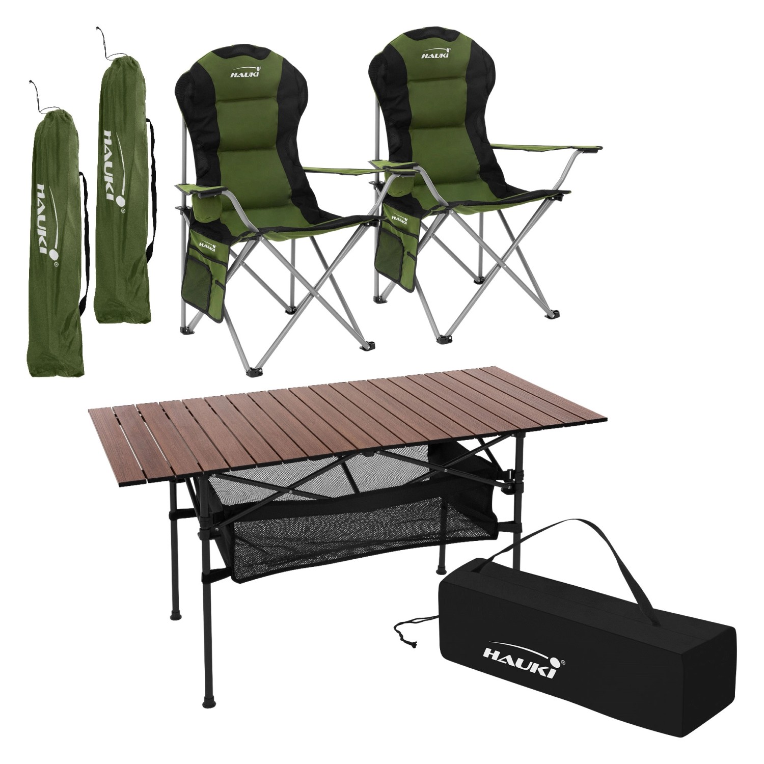 Hauki Campingmöbel Set 3 Teilig Tisch Faltbar Braun mit 2 Stühle Khaki günstig online kaufen