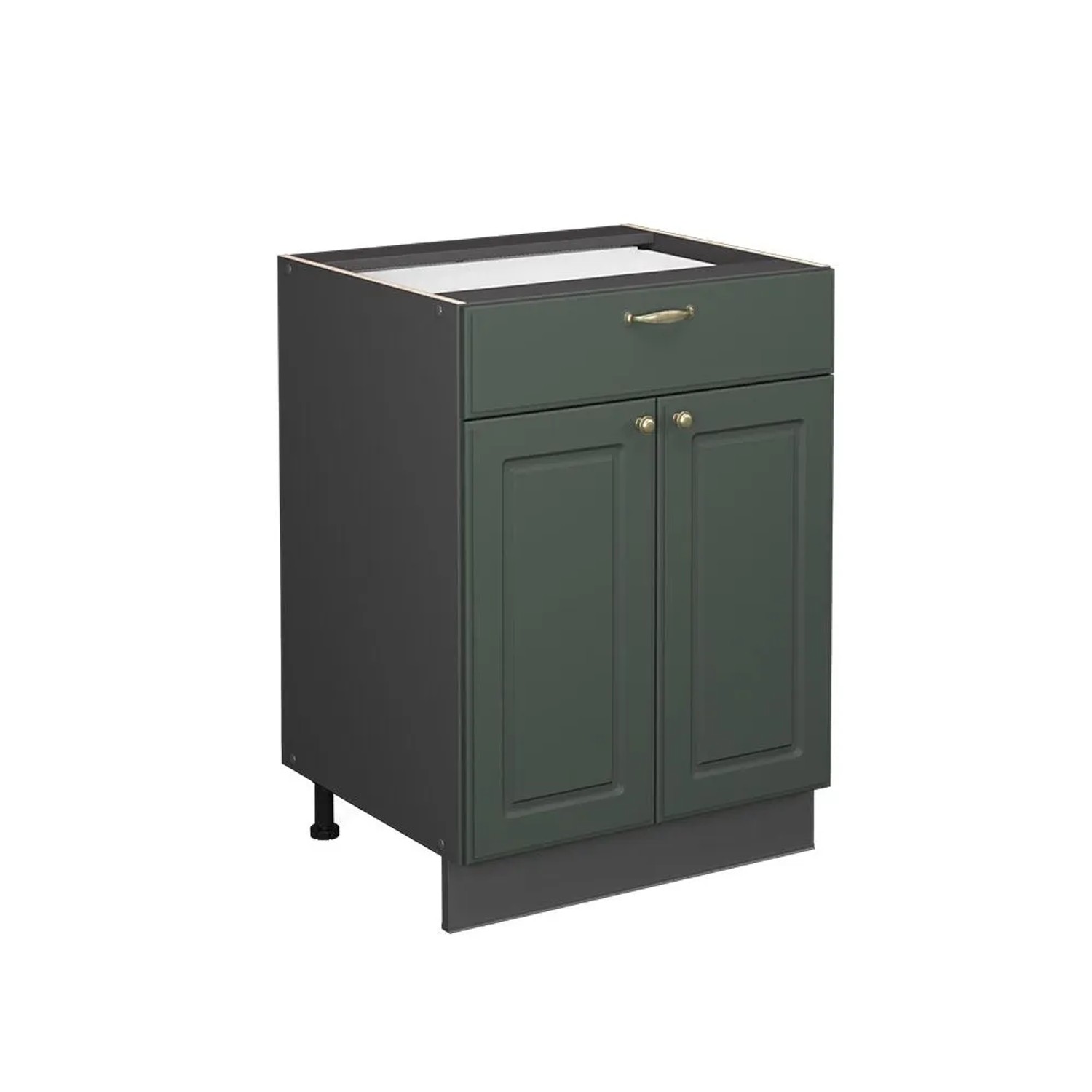 Vicco Küchenunterschrank Fame-Line Grün-Gold Landhaus Anthrazit 60 cm mit Schublade ohne Arbeitsplatte