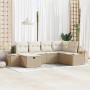 Beiges 6-teiliges vidaXL Garten-Sofa-Set aus Polyrattan mit Kissen und Stauraum.