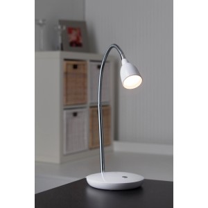 Weiße LED-Tischleuchte Anthony mit flexiblem Arm für den Schreibtisch.