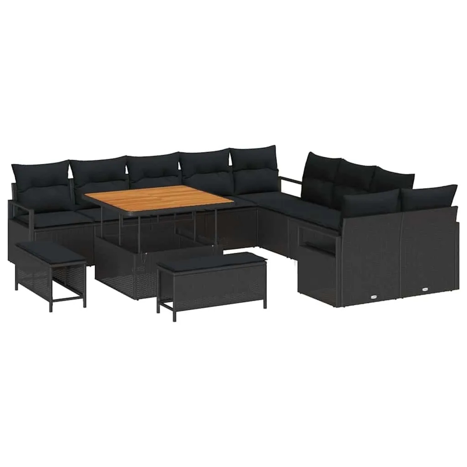 vidaXL Garten-Sofa-Set mit Kissen mit Speicher 13-Tlg Schwarz 3364524