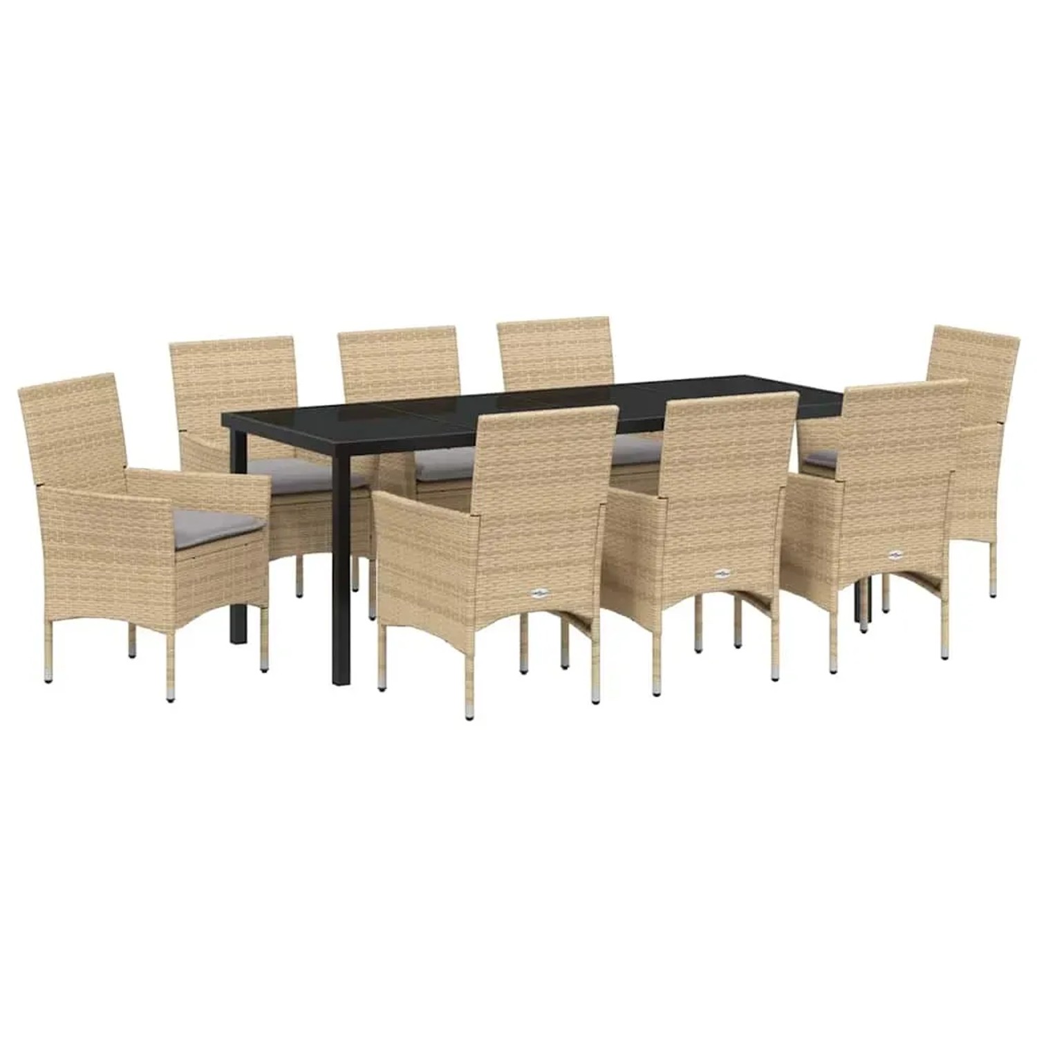 vidaXL Garten Essgruppe mit Kissen 9-Tlg Beige Poly Rattan 3379799