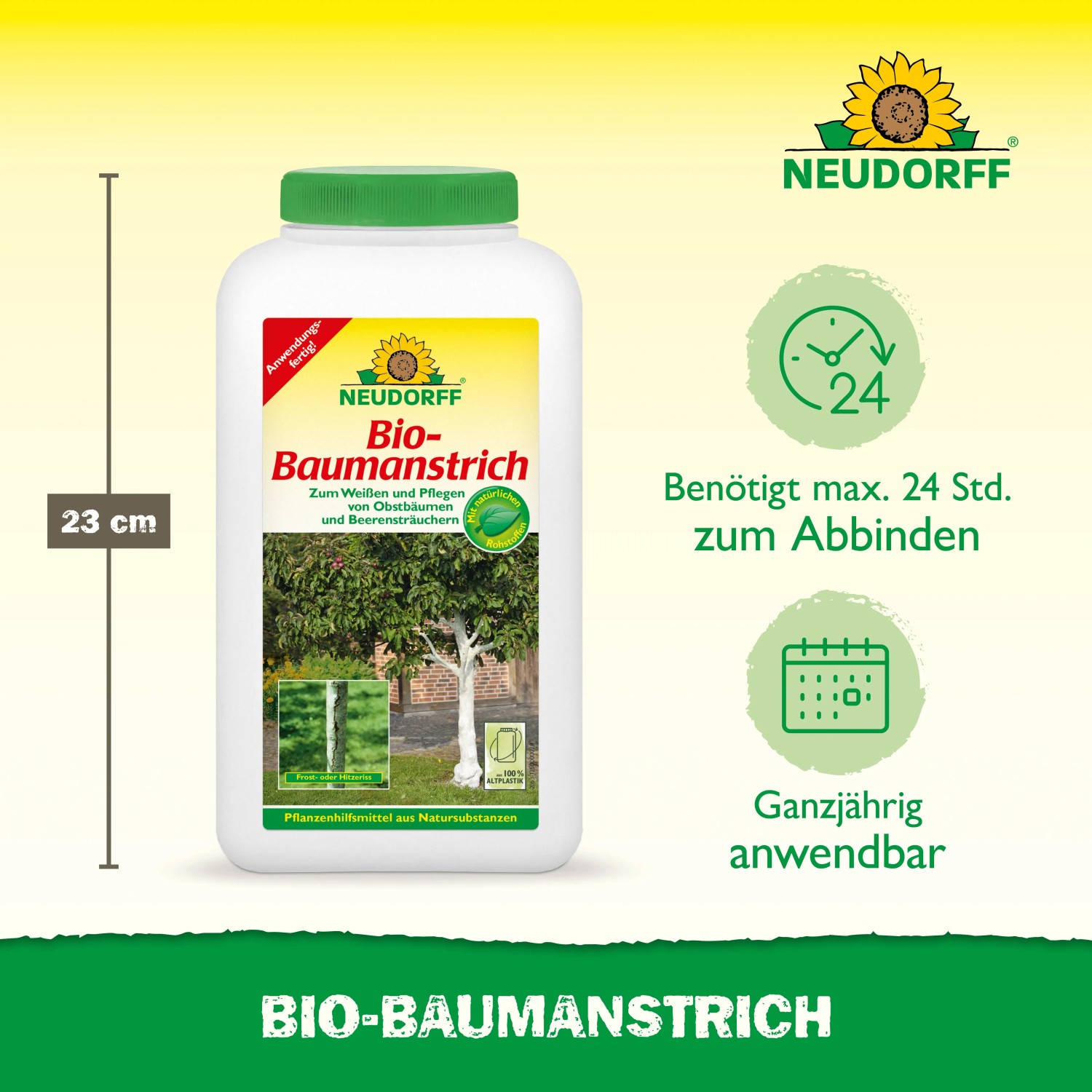 Neudorff Bio-Baumanstrich 2l: Weißer Anstrich für Obstbäume und Sträucher, schützt vor Frostschäden.