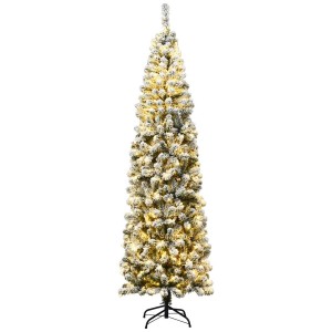 Costway Bleistift Weihnachtsbaum mit Schnee und Led-Leuchten 225cm